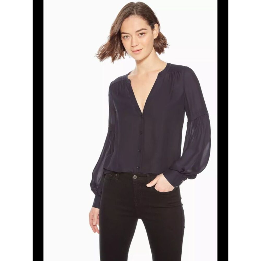 PARKER Womens Sheer Long Sleeve V Neck Wear To Work Blouse